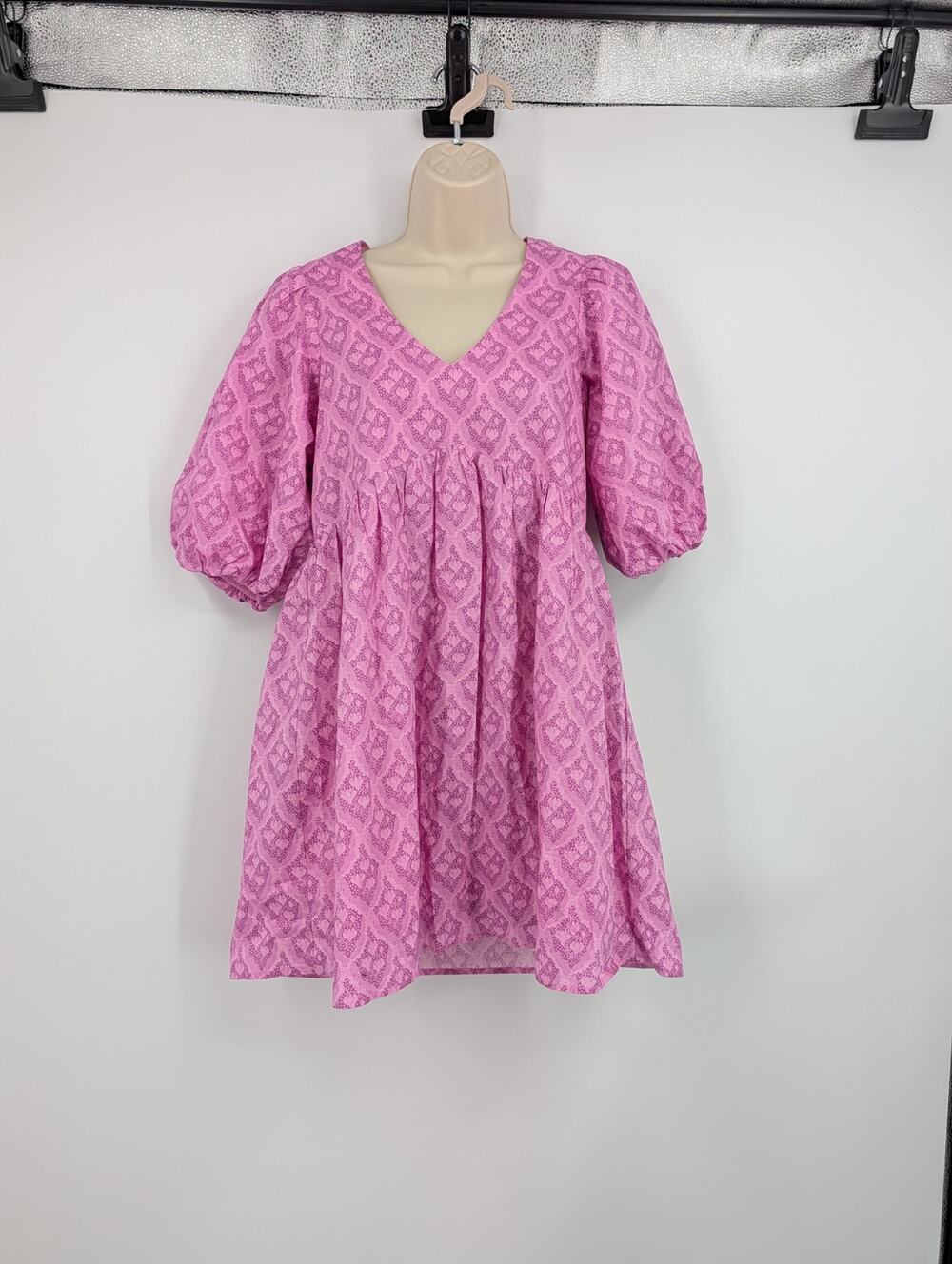 NWT Hyacinth House Pink Trellis Floral Patty Mini Dress XS Cottagecore Babydoll